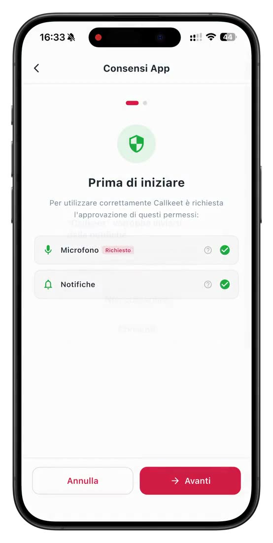 Registrare l'account SIP su CallKeet e verificare lo stato verde